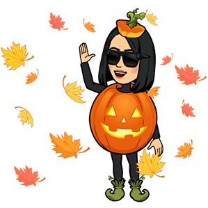 Illustrated woman in a pumpkin costume